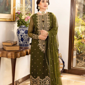 Asim Jofa Chiffon Suit With Heavy Neck Embroidered Bunch